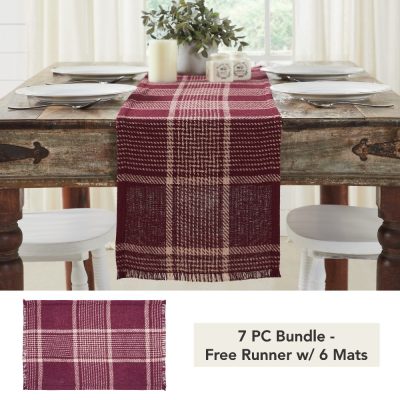 Eston Burgundy Tan Plaid Runner 12x60 (7 PC Bundle)