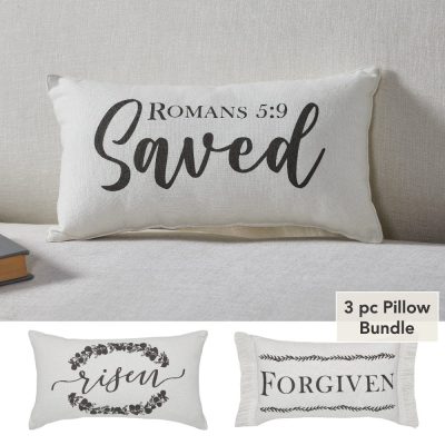 Risen Saved Forgiven Inspirational Pillows 7x13 (3PC Bundle)