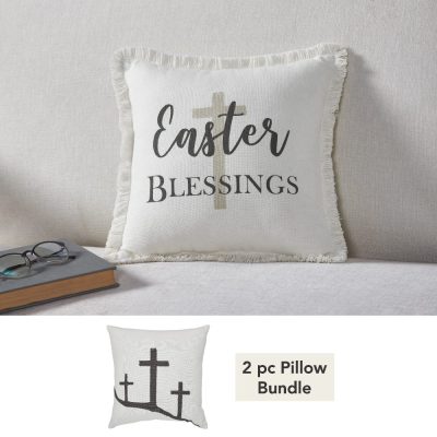 Risen Inspirational Easter Cross Pillows 12x12 (2PC Bundle)