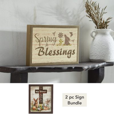 Bunny Hop Spring Easter MDF Framed Wall Signs (2PC Bundle)