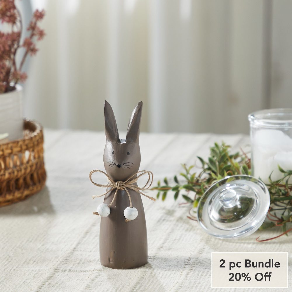 Spring In Bloom Wooden Cone Bunny - Folk Art Style Easter Tabletop Accent - Painted Finish - 6.5 Tall (2PC Bundle)