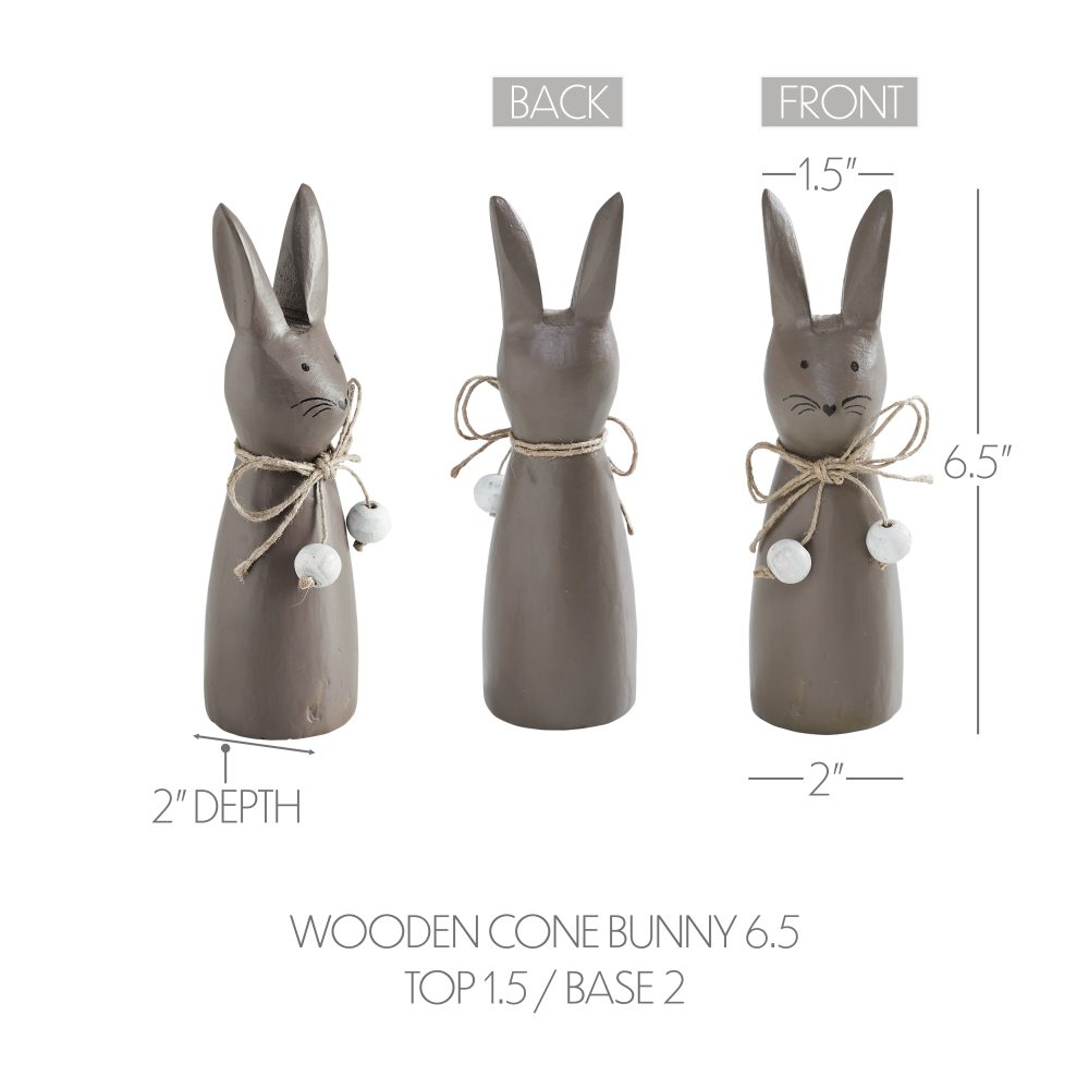 Spring In Bloom Wooden Cone Bunny - Folk Art Style Easter Tabletop Accent - Painted Finish - 6.5 Tall (2PC Bundle) - Image 5