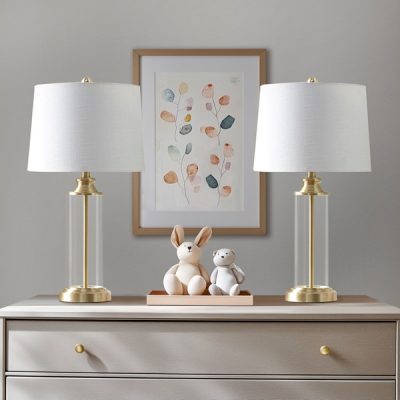 510 Design Clarity Glass Cylinder Table Lamp Set of 2 in Gold, Set of 2 5DS153-1157