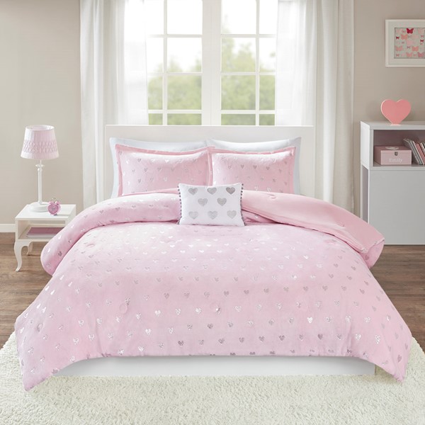 Mi Zone Rosalie Metallic Printed Plush Comforter Set with Throw Pillow in Pink/Silver, Twin/Twin XL MZ10-0571 - Image 3