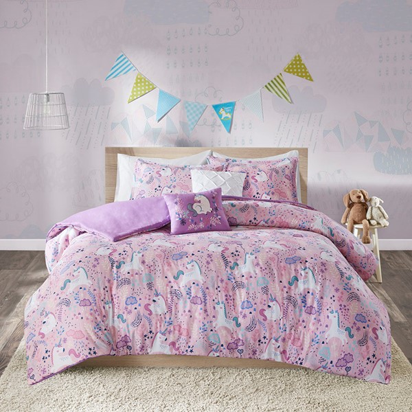 Urban Habitat Kids Lola Unicorn Cotton Duvet Cover Set in Pink, Full/Queen UHK12-0101 - Image 2
