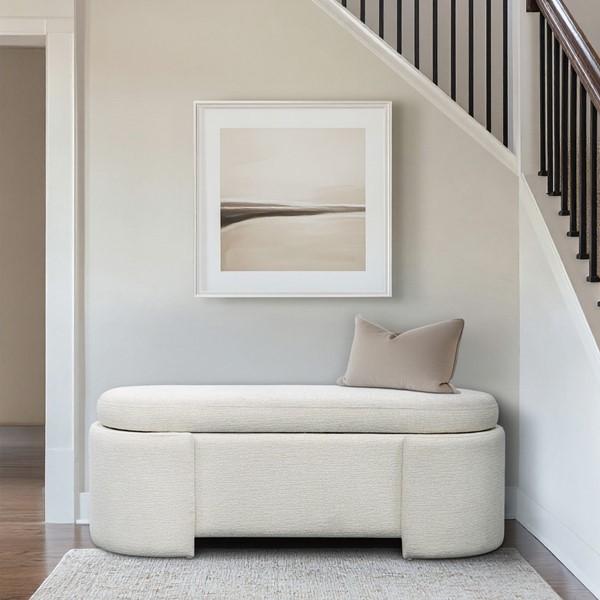 Martha Stewart Leslie Fully Upholstered Oval Storage Bench with Soft-Close Lid in Ivory, One Size MT105-0188 - Image 3