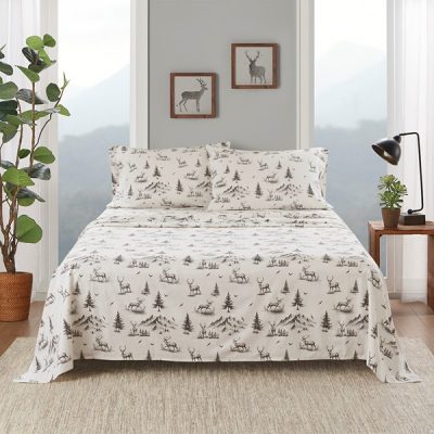Woolrich Cotton Flannel Sheet Set in Gray Deer Toile, Full WR20-3990