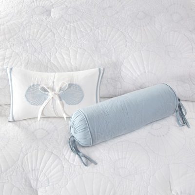 Harbor House Blue Crystal Beach Embroidered Oblong Pillow in White, 12x20" HH30-708A
