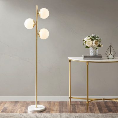 INK+IVY Holloway 3-Globe Light Floor Lamp with Marble Base in White/Gold, One Size MPS154-0087
