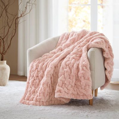 Madison Park Ruched Fur Throw in Blush, 50x60" MP50-4878