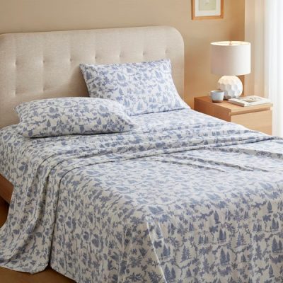 True North by Sleep Philosophy Cozy Cotton Flannel Printed Sheet Set in Toile pine trees, Queen TN20-0625