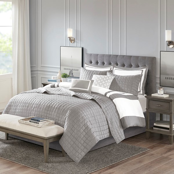 Madison Park Heritage 8 Piece Comforter and Quilt Set Collection in Grey, King/Cal King MP10-6141 - Image 4