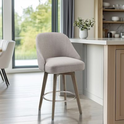 Madison Park Pearce Swivel Upholstered Counter Stool with Solid Wood Legs & Metal Footrest in Grey, One Size MP104-0515