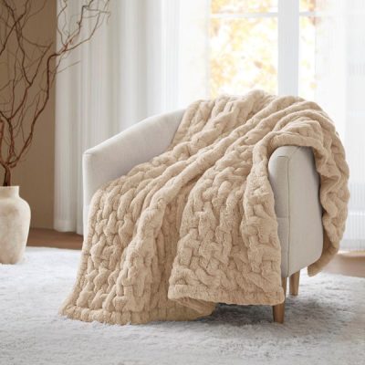 Madison Park Ruched Fur Throw in Tan, 50x60" MP50-8801