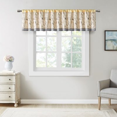 Madison Park Serene Embroidered Window Valance in Yellow, 50x18" MP41-5479
