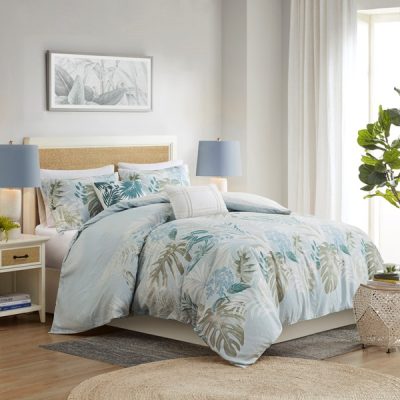 Harbor House Blue Kiawah Island 5 Piece Cotton Duvet Cover Set with Throw Pillow in Blue, Full/Queen HH12-1854