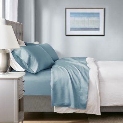 Madison Park 1000 Thread Count HeiQ Smart Temperature Cotton Blend 4 PC Sheet Set in Blue, King MP20-8945