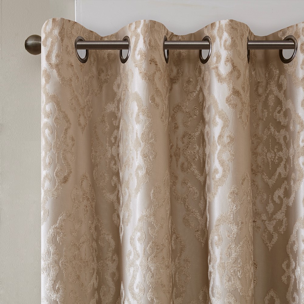 SunSmart Mirage Knitted Jacquard Damask Total Blackout Grommet Top Curtain Panel in Champagne, 50x84" SS40-0013 - Image 3