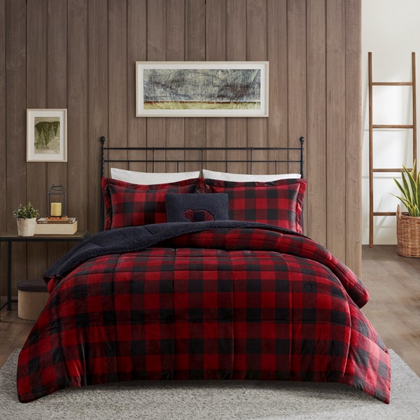Woolrich Alton Plush to Sherpa Down Alternative Comforter Set in Red/Black Buffalo Check, Full/Queen WR10-3099 - Image 3