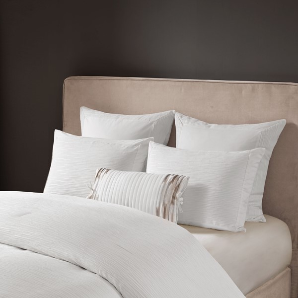 N Natori Hanae Cotton Blend Yarn Dyed 3 Piece Comforter Set in White, Full/Queen NS10-3243 - Image 4
