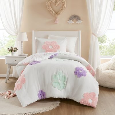Urban Habitat Kids Gracie Floral Reversible Tufted Chenille Duvet Cover Set in White/Purple, Twin UHK12-0228