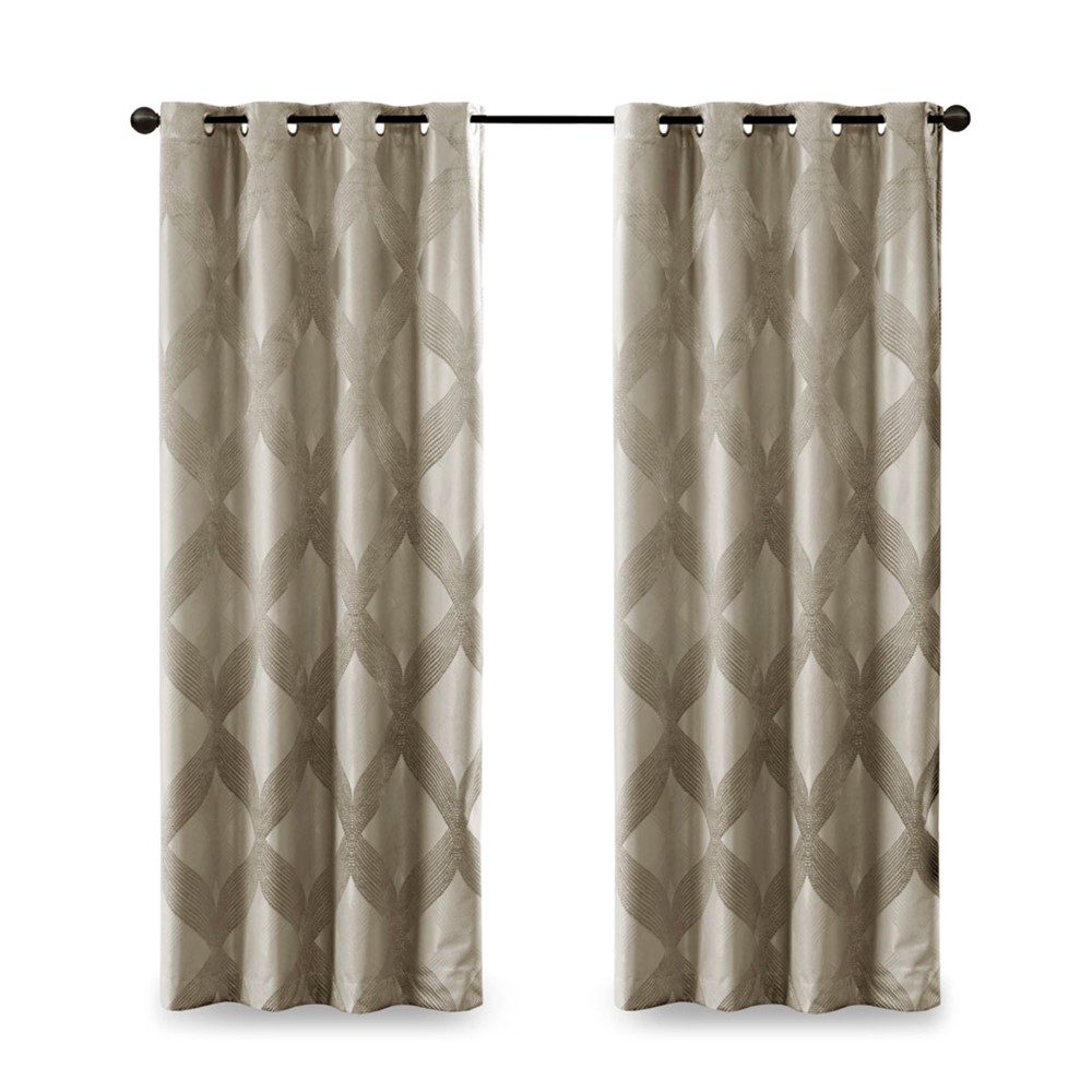 SunSmart Bentley Ogee Knitted Jacquard Total Blackout Curtain Panel in Taupe, 50x95" SS40-0121 - Image 5