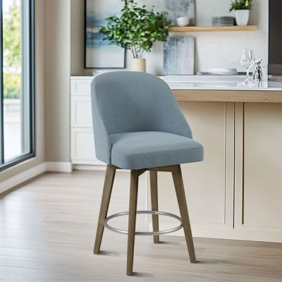 Madison Park Pearce Swivel Upholstered Counter Stool with Solid Wood Legs & Metal Footrest in Blue, One Size MP104-1146