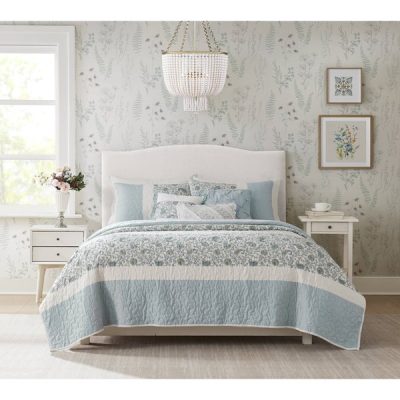 Madison Park Dawn 6 Piece Cotton Percale Quilt Set with Throw Pillows in Aqua, Full/Queen MP13-2801