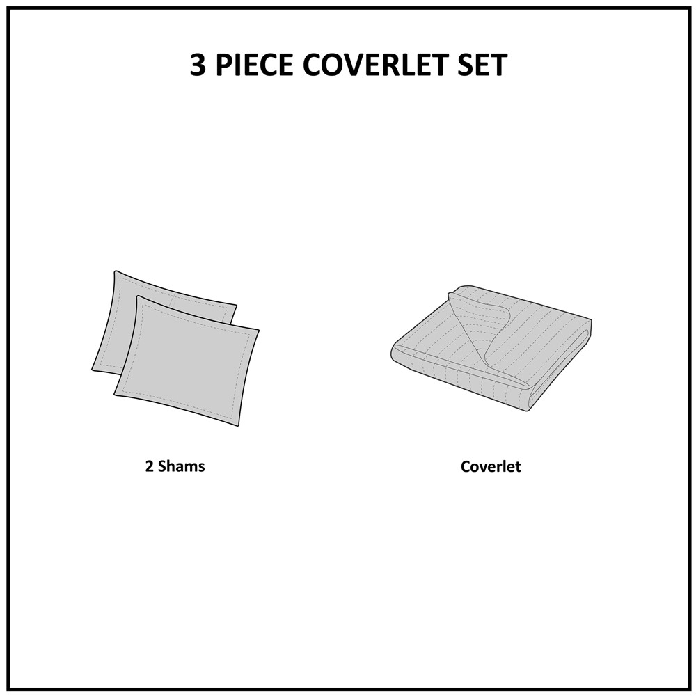 Urban Habitat Mercer 3 Piece Cotton Quilt Set with Chenille Trims in Ivory, Full/Queen UH13-2321 - Image 2