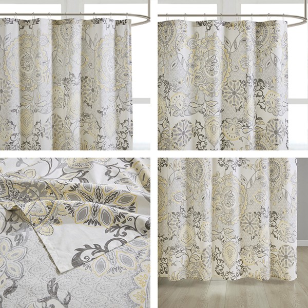 Madison Park Isla Printed Cotton Shower Curtain in Yellow, 72x72" MP70-8150 - Image 6