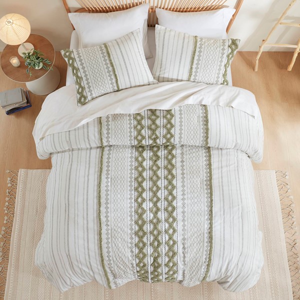INK+IVY Imani Cotton Printed Comforter Set with Chenille in Sage/Ivory, Full/Queen II10-1346 - Image 3