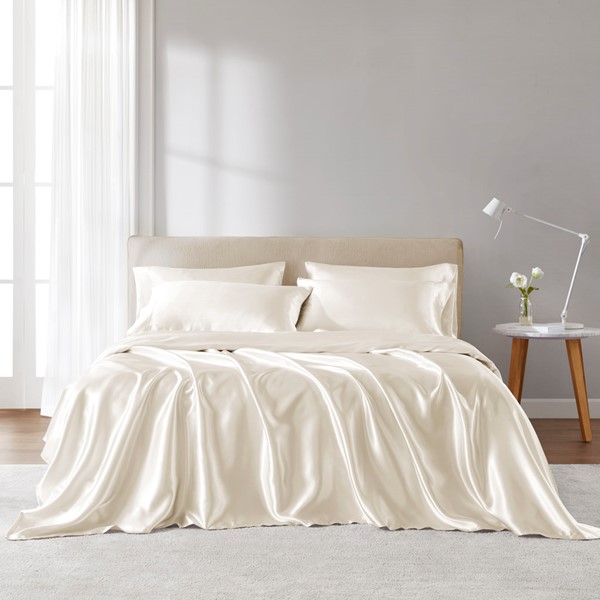 Madison Park Essentials Satin Luxury Sheet Set in Ivory, Cal King MPE20-906 - Image 4