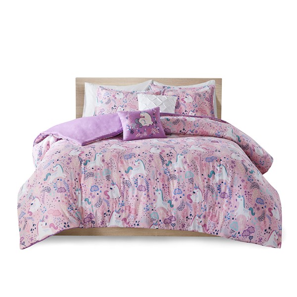Urban Habitat Kids Lola Unicorn Cotton Duvet Cover Set in Pink, Twin UHK12-0100 - Image 5