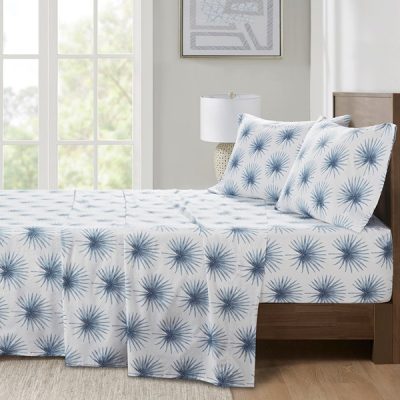 Madison Park Essentials 200 Thread Count Printed Cotton Sheet Set in Blue Palmetto, Queen MPE20-1042