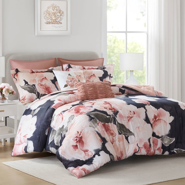Madison Park Shanti 7pcs Printed Comforter set in Blush, King MP10-8918