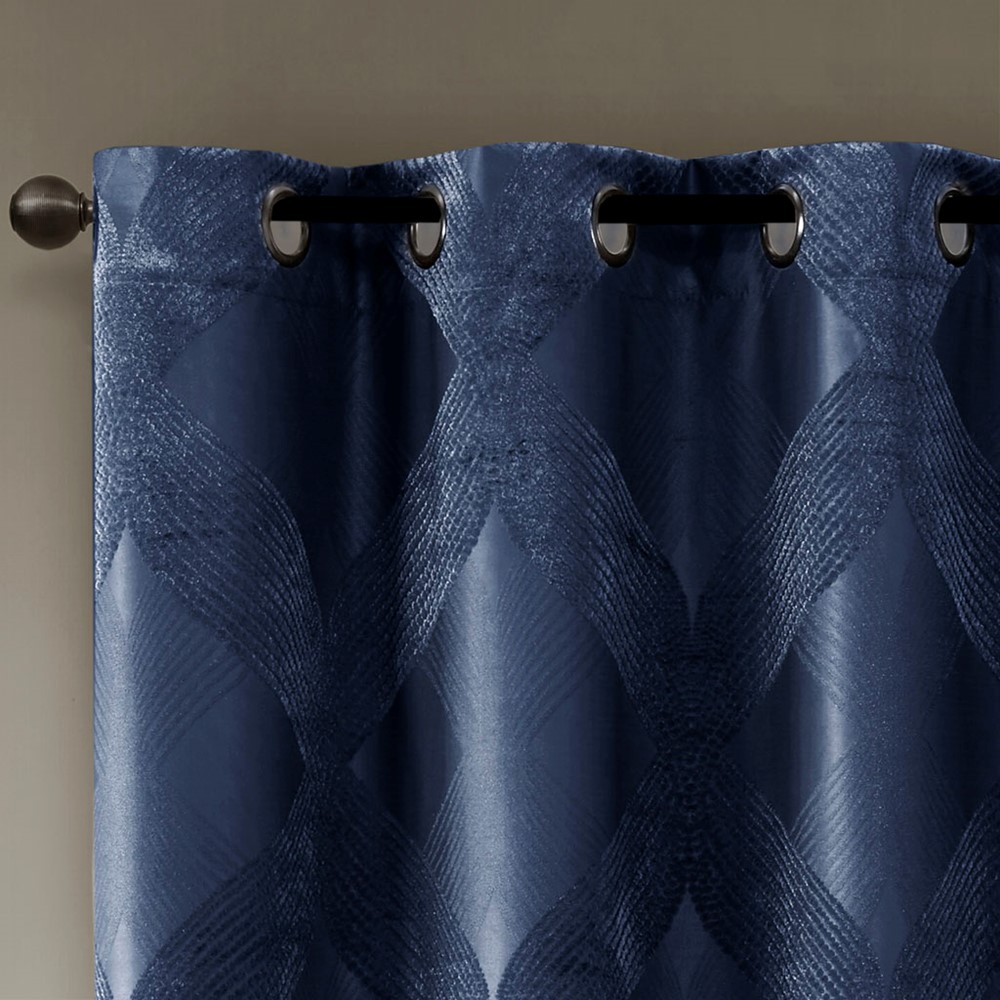 SunSmart Bentley Ogee Knitted Jacquard Total Blackout Curtain Panel in Navy, 50x95" SS40-0146 - Image 5
