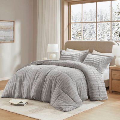 Madison Park Duke Faux Fur Comforter Mini Set in Grey, Full/Queen MP10-3070