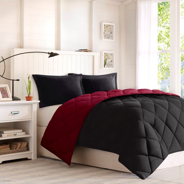 Madison Park Essentials Larkspur 3M Scotchgard Reversible Down Alt Comforter Set in Red/Black, Twin/Twin XL BASI10-0601 - Image 3