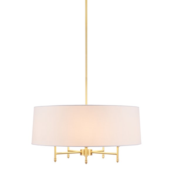 Hampton Hill Presidio 5-Light Dimmable Chandelier with Drum-shaped Fabric Shade & Adjustable Height in Gold/White, One Size MPS150-0067 - Image 6