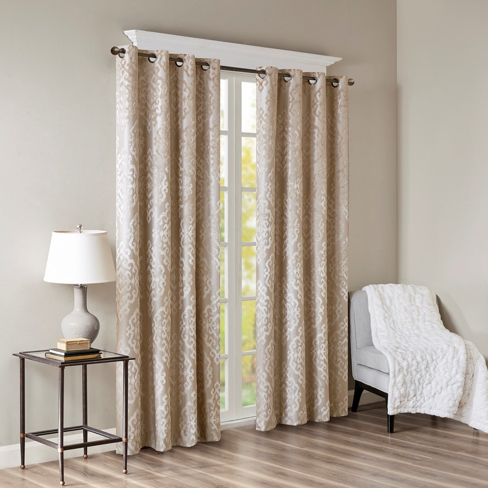 SunSmart Mirage Knitted Jacquard Damask Total Blackout Grommet Top Curtain Panel in Champagne, 50x95" SS40-0014 - Image 4