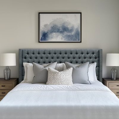 Madison Park Amelia Upholstered Wingback Headboard with Button Tufting & Nailhead Trim in Dark Grey Woven, King MP116-1293