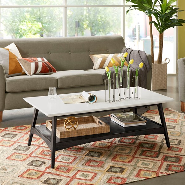 Madison Park Parker Mid-century Coffee Table with Storage Shelf in Off-White/Black, One Size MP120-1129 - Image 6