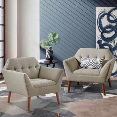 INK+IVY Newport Wide Mid-Century Modern Lounge Chair Set of 2 in Light Grey, Set of 2 II110-0589