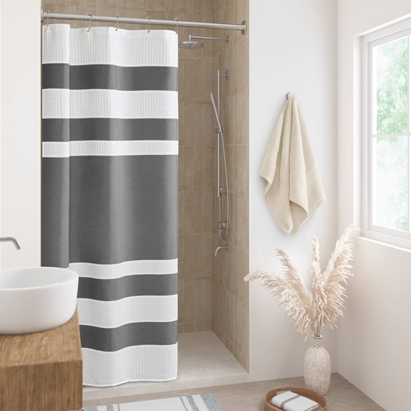 Madison Park Spa Waffle Shower Curtain with 3M Treatment in Charcoal, 72x72" MP70-8449 - Image 5
