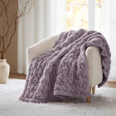Madison Park Ruched Fur Throw in Lavender Gray, 50x60" MP50-4876
