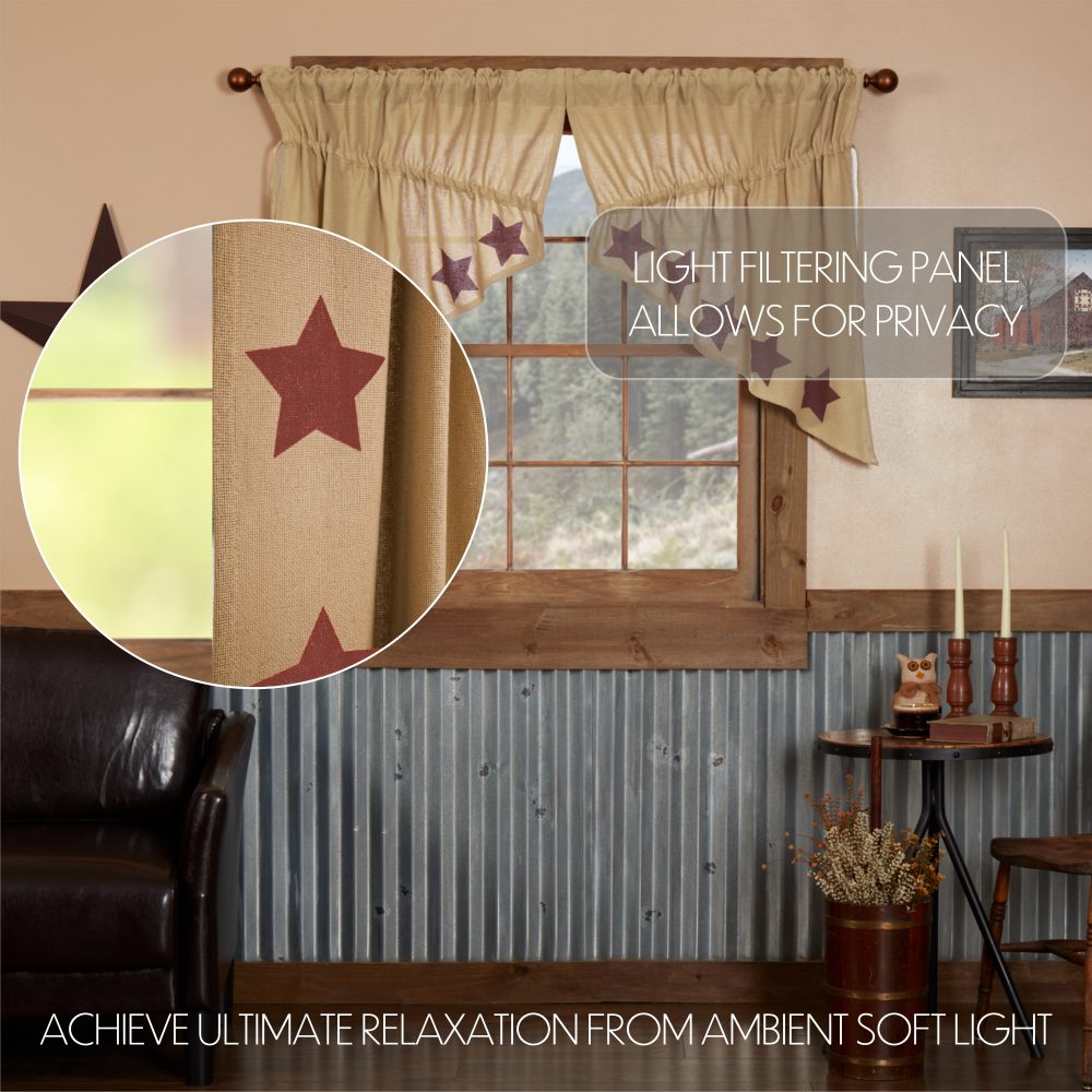 Burlap w/Burgundy Stencil Stars Prairie Swag Set of 2 36x36x18 - Image 3