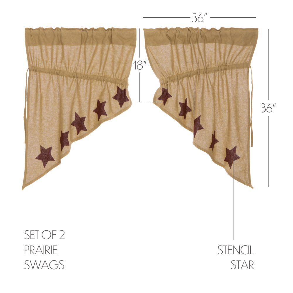 Burlap w/Burgundy Stencil Stars Prairie Swag Set of 2 36x36x18 - Image 4