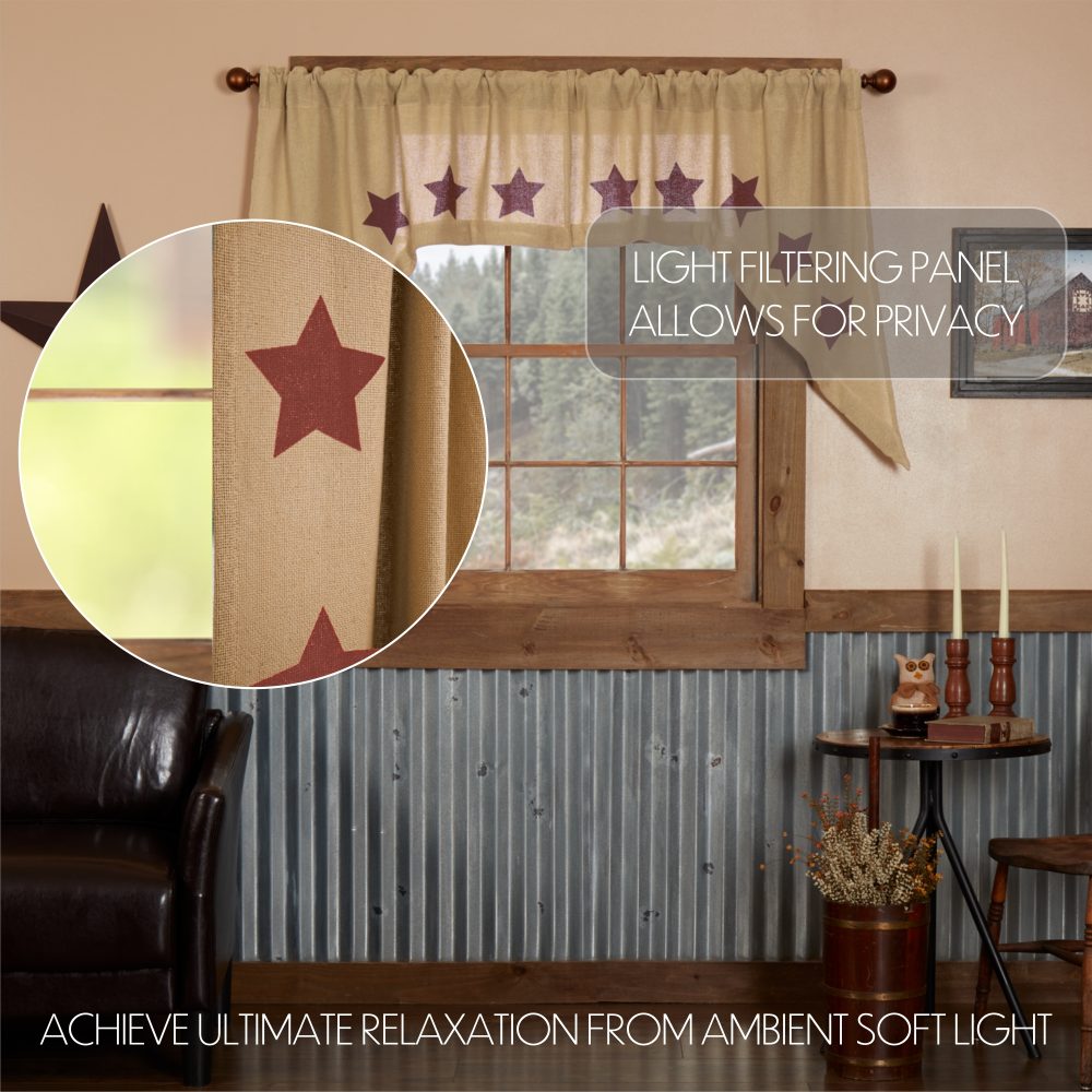 Burlap w/Burgundy Stencil Stars Swag Set of 2 36x36x16 - Image 3