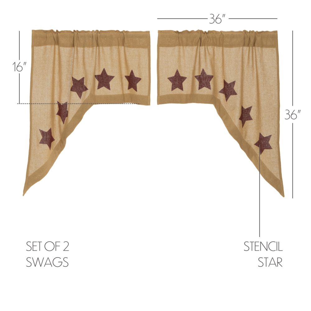 Burlap w/Burgundy Stencil Stars Swag Set of 2 36x36x16 - Image 4