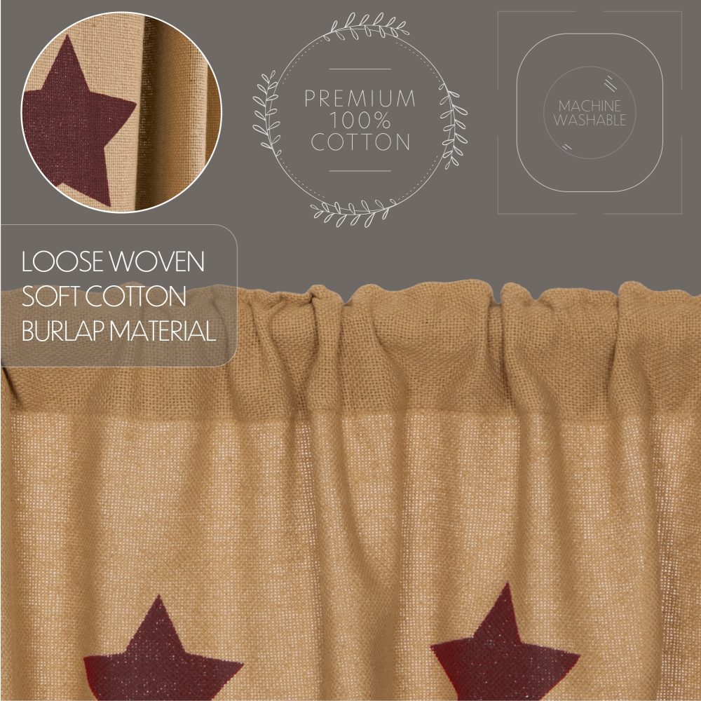 Burlap w/Burgundy Stencil Stars Prairie Swag Set of 2 36x36x18 - Image 5